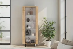 Home affaire Vitrine »Murano, Standvitrine H 200 cm, B 80 cm, 1 Tür, Vitrinenschrank« Formgebogenes MDF, Stirnseiten mit Rundung, Metallfüße, stilvoll