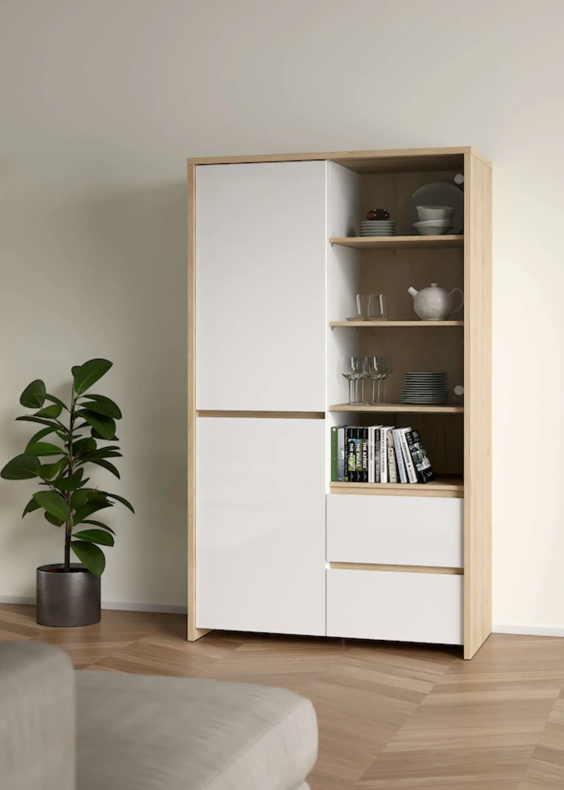 Home affaire Vitrine »Next Standvitrine, Vitrinenschrank, mit Glastür, Stauraum« mit 2 Türen, 1 Glastür, 2 Schubladen, Höhe 170 cm, Breite 100 cm