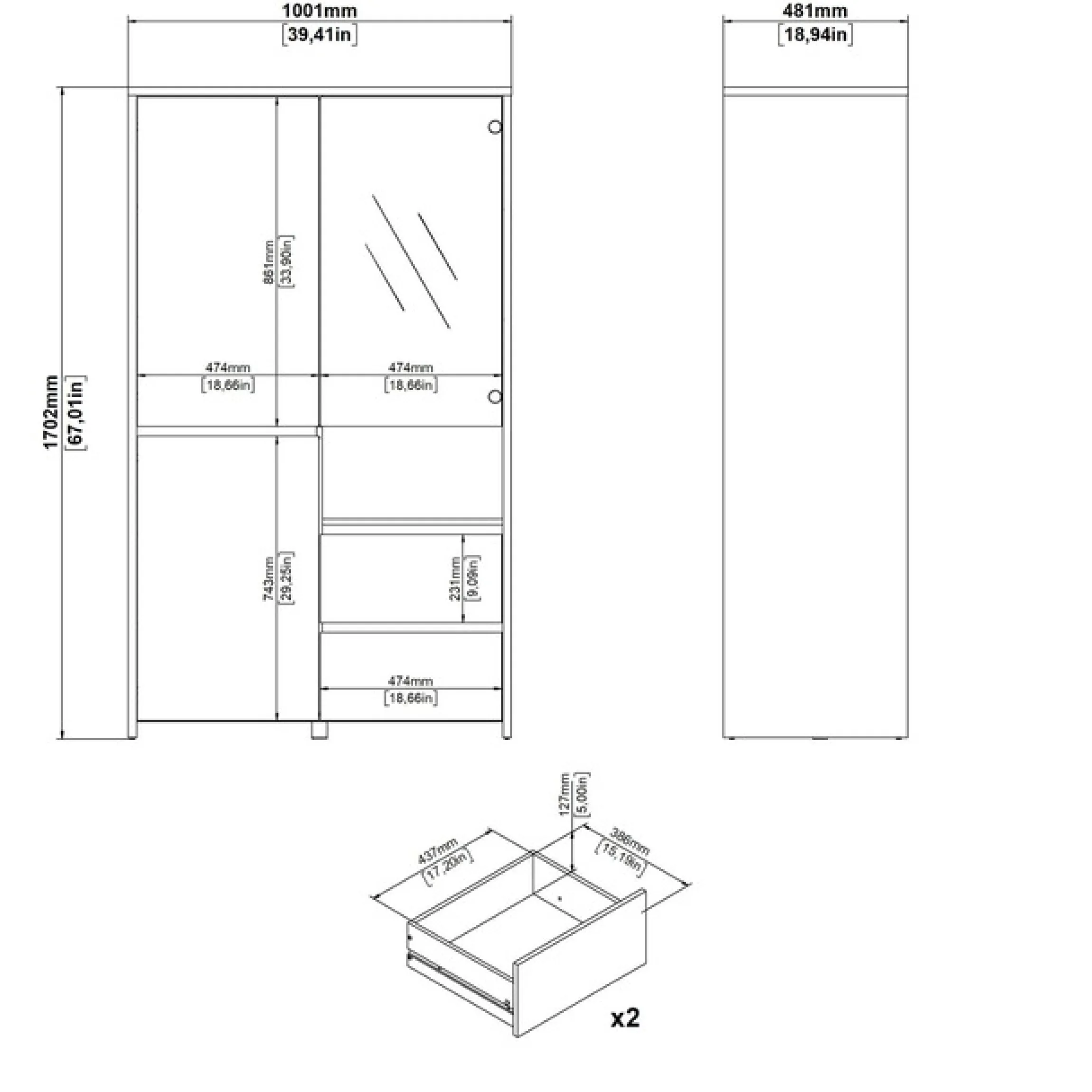 Home affaire Vitrine »Next Standvitrine, Vitrinenschrank, mit Glastür, Stauraum« mit 2 Türen, 1 Glastür, 2 Schubladen, Höhe 170 cm, Breite 100 cm