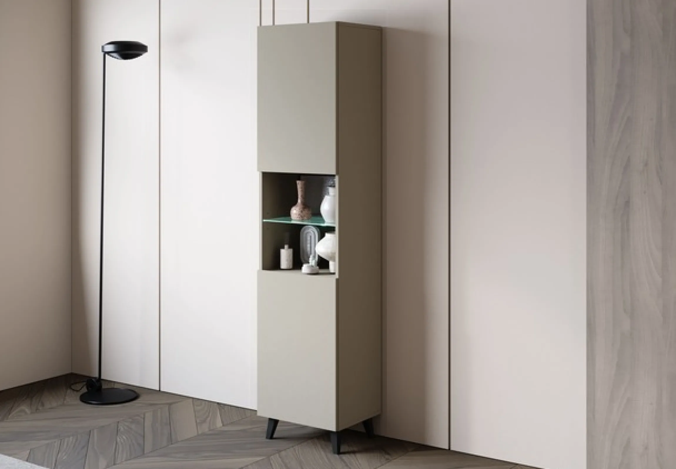 Home affaire Vitrine »Phuket, Moderner Wohnschrank mit LED-Beleuchtung und Glasboden« 1 Stk. tlg. Verstellbare Einlegeböden für flexible Aufbewahrung