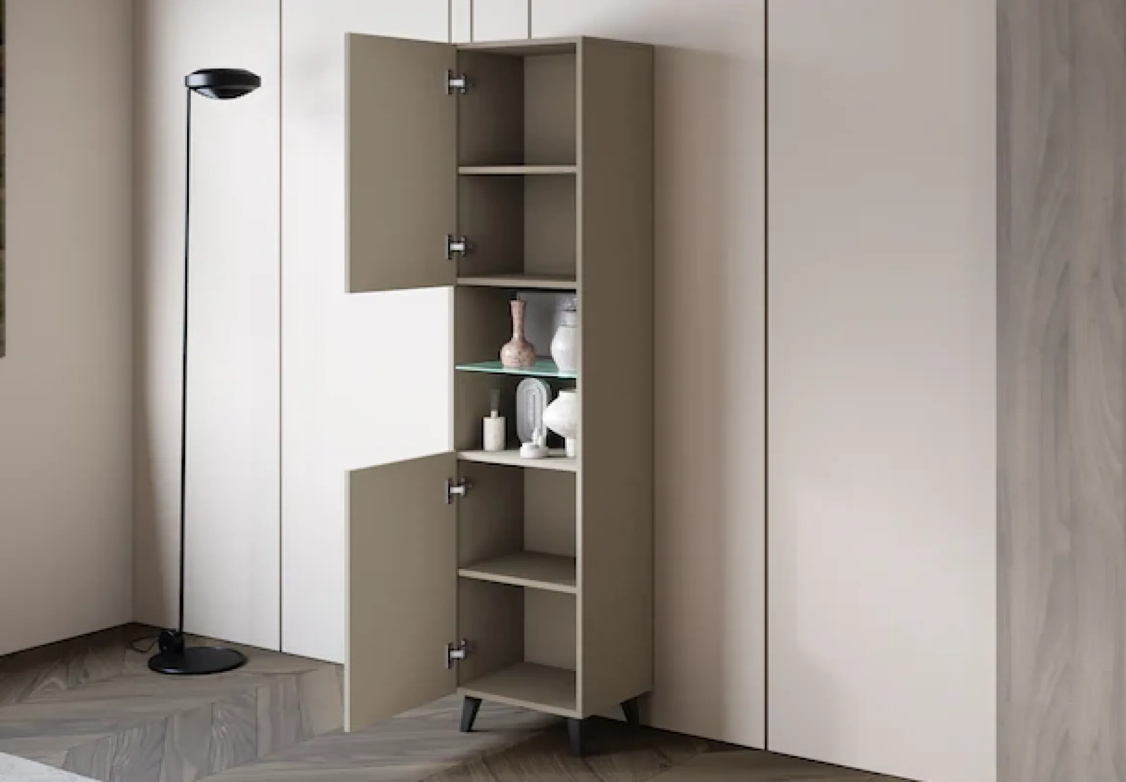 Home affaire Vitrine »Phuket, Moderner Wohnschrank mit LED-Beleuchtung und Glasboden« 1 Stk. tlg. Verstellbare Einlegeböden für flexible Aufbewahrung