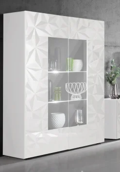 Home affaire Vitrine »Prisma Höhe 166 cm, Breite 121 cm, Stauraumvitrine mit 2 Türen,« Standvitrine - Front mit elegantem Siebdruck, grifflos, viel Stauraum
