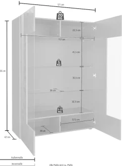 Home affaire Vitrine »Prisma Höhe 166 cm, Breite 121 cm, Stauraumvitrine mit 2 Türen,« Standvitrine - Front mit elegantem Siebdruck, grifflos, viel Stauraum