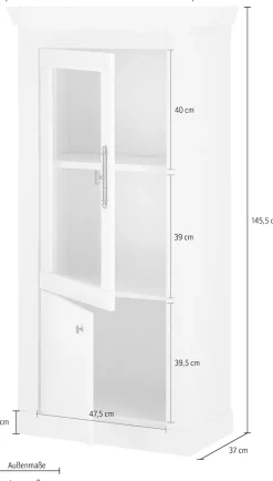 Home affaire Vitrine »RAVENNA« im romantischen Landhausstil, Griff aus Metall, Höhe 146 cm