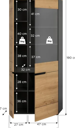 Home affaire Vitrine »REHAT, TOPSELLER!, Höhe 190 cm, 2 Türen, 4 Einlegeböden, 2 Glasböden« 1 Stk. tlg. Vitrinenschrank, Schrank, Glasvitrine, Wohnzimmervitrine