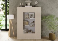 Home affaire Vitrine »RIO, Höhe 166 cm, Hochschrank mit 2 Türen, Anrichte, Standvitrine« Vitrinenschrank, geriffelte MDF-Fronten, modern, elegant, geräumig