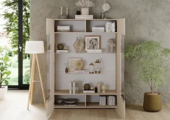 Home affaire Vitrine »RIO, Höhe 166 cm, Hochschrank mit 2 Türen, Anrichte, Standvitrine« Vitrinenschrank, geriffelte MDF-Fronten, modern, elegant, geräumig