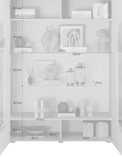 Home affaire Vitrine »RIO, Höhe 166 cm, Hochschrank mit 2 Türen, Anrichte, Standvitrine« Vitrinenschrank, geriffelte MDF-Fronten, modern, elegant, geräumig