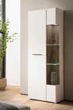 Home affaire Vitrine »Salerno Hochschrank, Glasvitrine, Weiß mit Eiche Evoke Dekor, modern.« Metallgriffe, ausreichend Stauraum, vielseitig einsetzbar, 72 cm breit