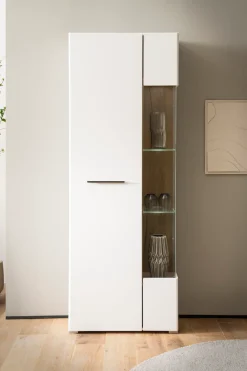 Home affaire Vitrine »Salerno Hochschrank, Glasvitrine, Weiß mit Eiche Evoke Dekor, modern.« Metallgriffe, ausreichend Stauraum, vielseitig einsetzbar, 72 cm breit