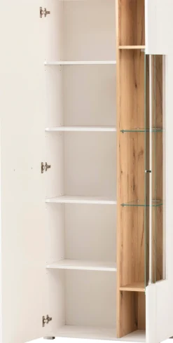 Home affaire Vitrine »Salerno Hochschrank, Glasvitrine, Weiß mit Eiche Evoke Dekor, modern.« Metallgriffe, ausreichend Stauraum, vielseitig einsetzbar, 72 cm breit