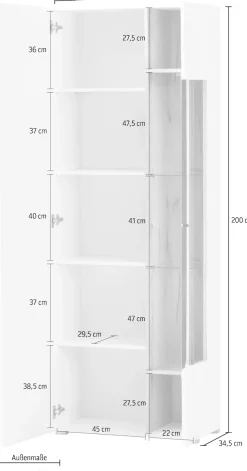 Home affaire Vitrine »Salerno Hochschrank, Glasvitrine, Weiß mit Eiche Evoke Dekor, modern.« Metallgriffe, ausreichend Stauraum, vielseitig einsetzbar, 72 cm breit