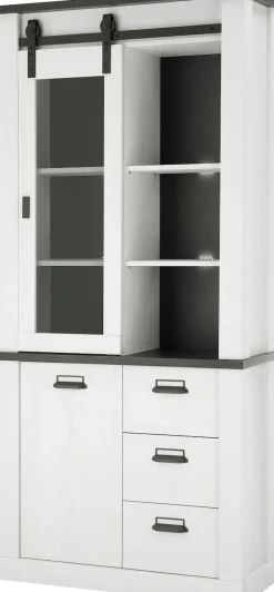 Home affaire Vitrine »Sherwood, Hochschrank im Industrial-Style, moderne Glasvitrine« Scheunentorbeschlag und Apothekergriffe aus Metall, Höhe 201 cm