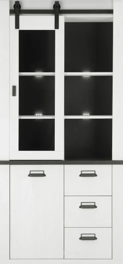 Home affaire Vitrine »Sherwood, Hochschrank im Industrial-Style, moderne Glasvitrine« Scheunentorbeschlag und Apothekergriffe aus Metall, Höhe 201 cm