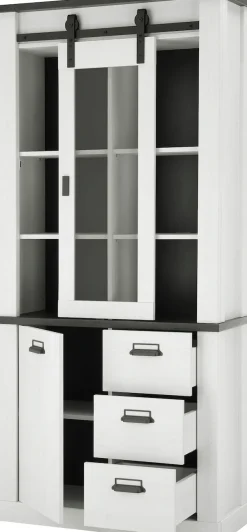 Home affaire Vitrine »Sherwood, Hochschrank im Industrial-Style, moderne Glasvitrine« Scheunentorbeschlag und Apothekergriffe aus Metall, Höhe 201 cm