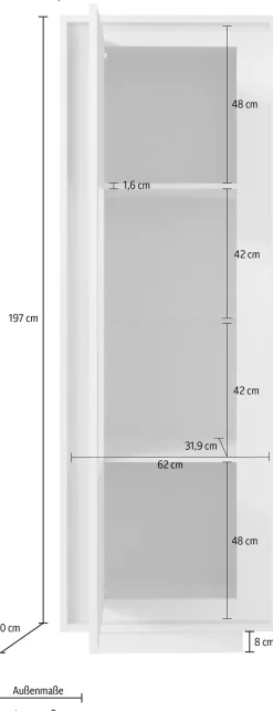 Home affaire Vitrine »Sky, B/H 67/197 cm, Vitrinenschrank/Standvitrine/Glasvitrine, 1 Tür« Softclosing, Korpus & Front 22 mm stark, Rahmen-Optik