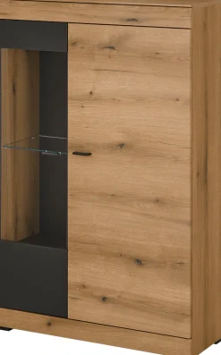 Home affaire Vitrine »Soleto, Vitrinenschrank in Evoke Eiche, moderne Glasvitrine« ausreichend Stauraum, schwarze Griffe aus Metall, zeitlos