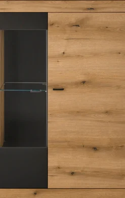 Home affaire Vitrine »Soleto, Vitrinenschrank in Evoke Eiche, moderne Glasvitrine« ausreichend Stauraum, schwarze Griffe aus Metall, zeitlos