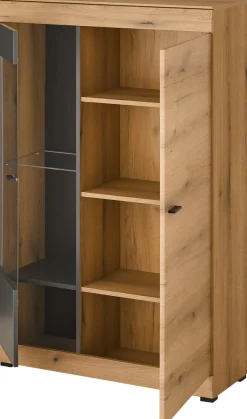 Home affaire Vitrine »Soleto, Vitrinenschrank in Evoke Eiche, moderne Glasvitrine« ausreichend Stauraum, schwarze Griffe aus Metall, zeitlos