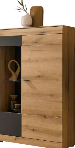 Home affaire Vitrine »Soleto, Vitrinenschrank in Evoke Eiche, moderne Glasvitrine« ausreichend Stauraum, schwarze Griffe aus Metall, zeitlos
