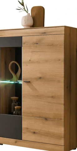 Home affaire Vitrine »Soleto, Vitrinenschrank in Evoke Eiche, moderne Glasvitrine« ausreichend Stauraum, schwarze Griffe aus Metall, zeitlos