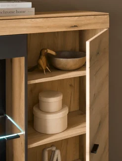 Home affaire Vitrine »Soleto, Vitrinenschrank in Evoke Eiche, moderne Glasvitrine« ausreichend Stauraum, schwarze Griffe aus Metall, zeitlos