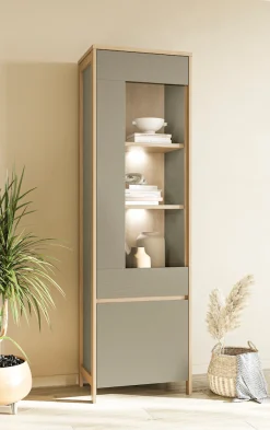 Home affaire Vitrine »Stranda, Hochschrank im Scandi-Style, moderne Glasvitrine« Rahmenoptik, ausreichend Stauraum, vielseitig einsetzbar, 58 cm breit