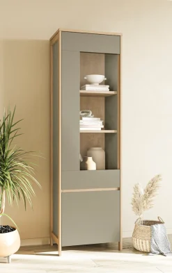 Home affaire Vitrine »Stranda, Hochschrank im Scandi-Style, moderne Glasvitrine« Rahmenoptik, ausreichend Stauraum, vielseitig einsetzbar, 58 cm breit