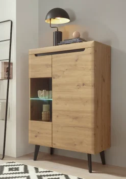Home affaire Vitrine »Torge, Hochschrank, Glasvitrine, Standvitrine, Vitrinenschrank« 1 Stk. tlg. in drei verschiedenen Farben verfügbar, Glastür & -boden, 90 cm breit