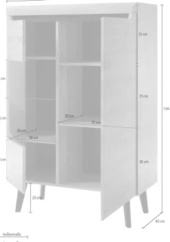 Home affaire Vitrine »Torge, Hochschrank, Glasvitrine, Standvitrine, Vitrinenschrank« 1 Stk. tlg. in drei verschiedenen Farben verfügbar, Glastür & -boden, 90 cm breit