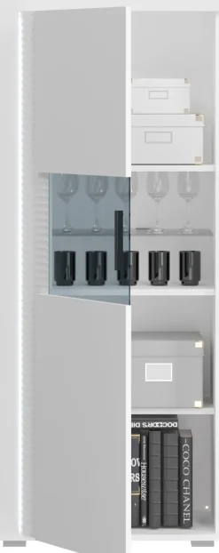 Home affaire Vitrine »Viborg, Höhe 148cm, ink. vertikaler Frontbeleuchtung, li/re montierbar« 1 Tür, 5 Fächer, 1 Glaseinlegeboden, 1 höhenverstellbarer Einlegeboden
