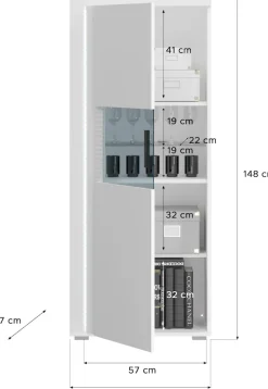 Home affaire Vitrine »Viborg, Höhe 148cm, ink. vertikaler Frontbeleuchtung, li/re montierbar« 1 Tür, 5 Fächer, 1 Glaseinlegeboden, 1 höhenverstellbarer Einlegeboden