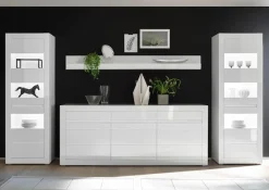 Home affaire Wandboard »Carat, modernes Wandregal, Wandhalter mit Ablagefach, 217 cm breit« vielseitig einsetzbares Hängeregal, in Weiß Hochglanz