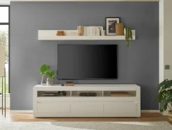 Home affaire Wandboard »Chester, modernes, zeitloses Wandregal, Wandhalter mit Stauraum« 1 Stk. tlg. vielseitig einsetzbares Hängeregel, 217 cm breit, Weiß Matt