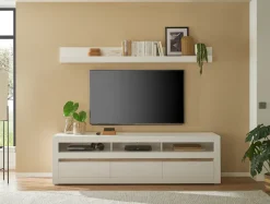 Home affaire Wandboard »Chester, modernes, zeitloses Wandregal, Wandhalter mit Stauraum« 1 Stk. tlg. vielseitig einsetzbares Hängeregel, 217 cm breit, Weiß Matt
