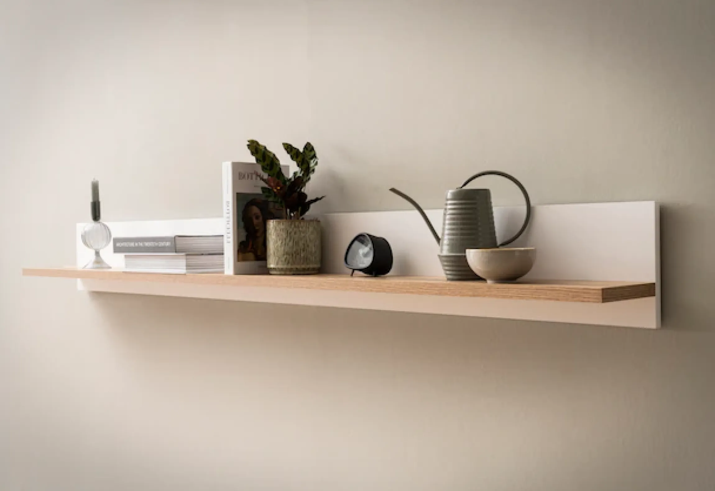 Home affaire Wandboard »Salerno, modernes Wandregal, Wandhalter mit Ablagefläch, 180 cm breit« vielseitig einsetzbares Hängeregal, Weiß mit Eiche Evoke Dekor