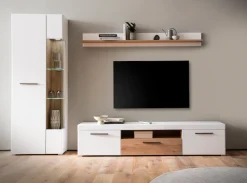 Home affaire Wandboard »Salerno, modernes Wandregal, Wandhalter mit Ablagefläch, 180 cm breit« vielseitig einsetzbares Hängeregal, Weiß mit Eiche Evoke Dekor