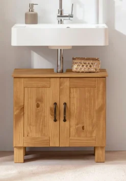 Home affaire Waschbeckenunterschrank »Rodby« FSC®-zertifiziertes Massivholz, Griffe Metall, Breite 60cm, Höhe 55cm