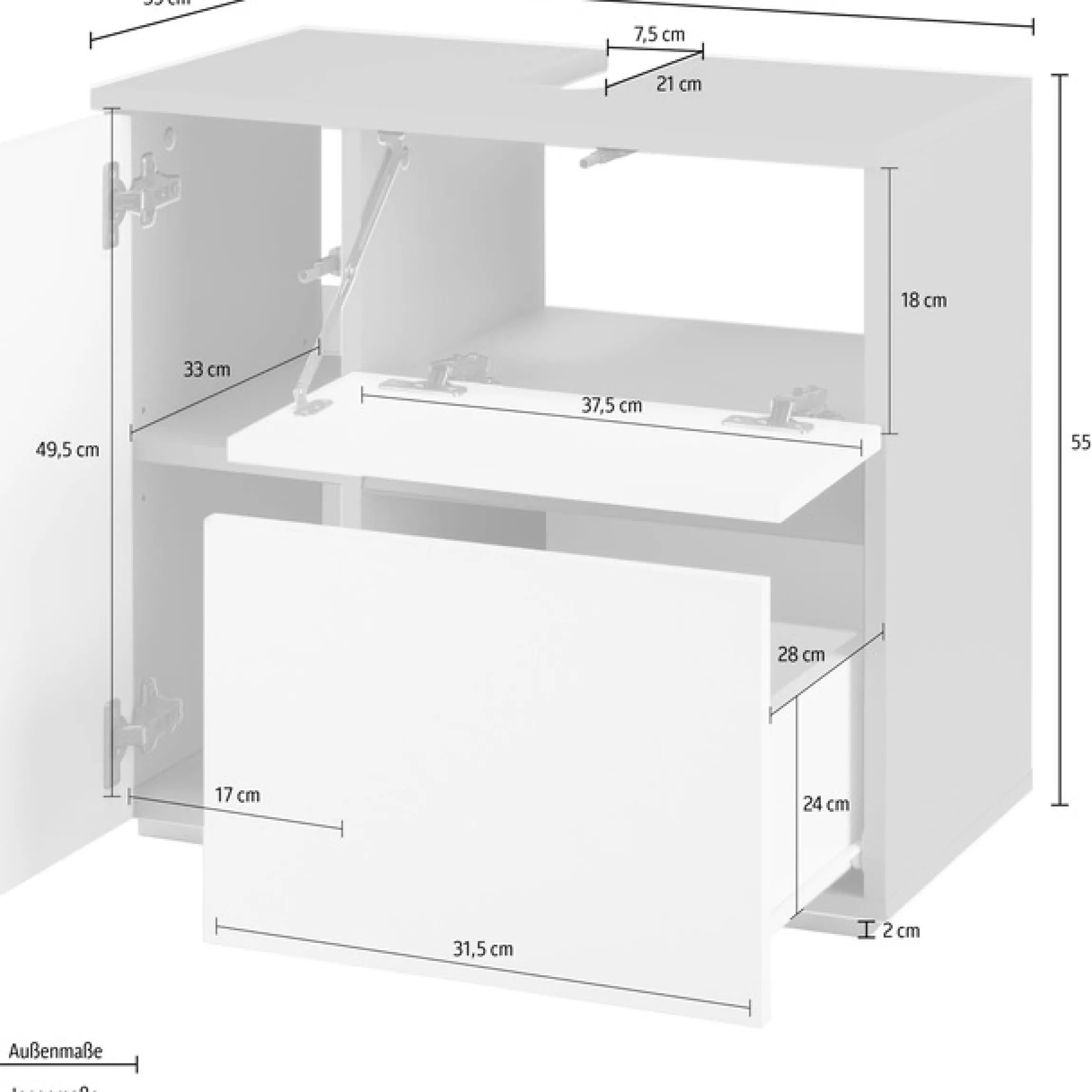 Home affaire Waschbeckenunterschrank »Wisla« Siphonausschnitt, Push-to-open-Funktion, Breite 60cm, Höhe 55 cm