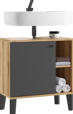 Home affaire Waschbeckenunterschrank »Oslo, Waschtisch mit Knopfgriff, Badschrank im skandinavischen Design« in der Türfarbe Weiß oder Grau verfügbar, ausreichend Stauraum