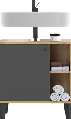Home affaire Waschbeckenunterschrank »Oslo, Waschtisch mit Knopfgriff, Badschrank im skandinavischen Design« in der Türfarbe Weiß oder Grau verfügbar, ausreichend Stauraum