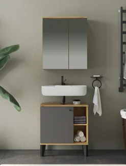 Home affaire Waschbeckenunterschrank »Oslo, Waschtisch mit Knopfgriff, Badschrank im skandinavischen Design« in der Türfarbe Weiß oder Grau verfügbar, ausreichend Stauraum