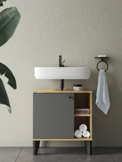 Home affaire Waschbeckenunterschrank »Oslo, Waschtisch mit Knopfgriff, Badschrank im skandinavischen Design« in der Türfarbe Weiß oder Grau verfügbar, ausreichend Stauraum