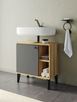 Home affaire Waschbeckenunterschrank »Oslo, Waschtisch mit Knopfgriff, Badschrank im skandinavischen Design« in der Türfarbe Weiß oder Grau verfügbar, ausreichend Stauraum