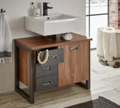 Home affaire Waschbeckenunterschrank »Detroit, Waschtisch mit Apothekergriff, Badschrank im Industrialdesign« Eiche Dekor, mit Schubladen & Stauraum, Breite 81 cm