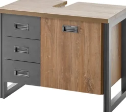 Home affaire Waschbeckenunterschrank »Detroit, Waschtisch mit Apothekergriff, Badschrank im Industrialdesign« Eiche Dekor, mit Schubladen & Stauraum, Breite 81 cm