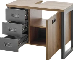 Home affaire Waschbeckenunterschrank »Detroit, Waschtisch mit Apothekergriff, Badschrank im Industrialdesign« Eiche Dekor, mit Schubladen & Stauraum, Breite 81 cm