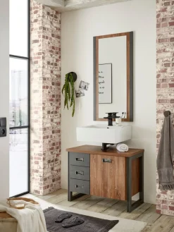 Home affaire Waschbeckenunterschrank »Detroit, Waschtisch mit Apothekergriff, Badschrank im Industrialdesign« Eiche Dekor, mit Schubladen & Stauraum, Breite 81 cm