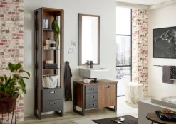 Home affaire Waschbeckenunterschrank »Detroit, Waschtisch mit Apothekergriff, Badschrank im Industrialdesign« Eiche Dekor, mit Schubladen & Stauraum, Breite 81 cm