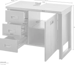 Home affaire Waschbeckenunterschrank »Detroit, Waschtisch mit Apothekergriff, Badschrank im Industrialdesign« Eiche Dekor, mit Schubladen & Stauraum, Breite 81 cm